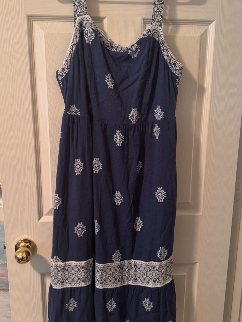 Lucky Brand Navy Sleeveless Embroidered Maxi Dress-Sz XL, worn once